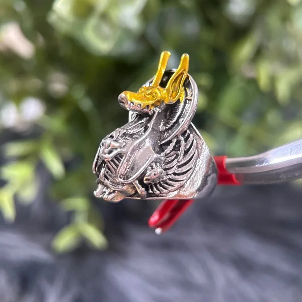 Yellow Accent‎ Dragon Silver Ring